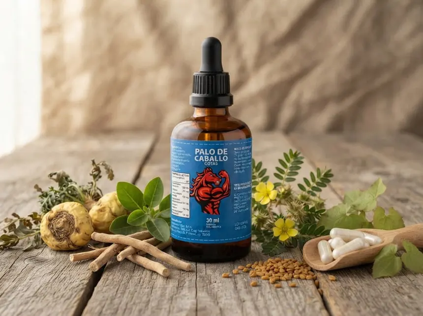 Extractos naturales de la fórmula Palo de Caballo — maca, tribulus, ashwagandha, fenogreco